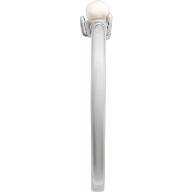 14K White Cultured White Seed Pearl Ring
