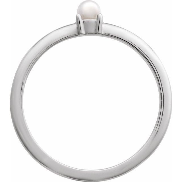 14K White Cultured White Seed Pearl Ring