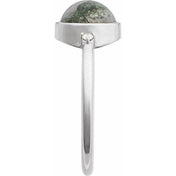 14K White Natural Moss Agate & .03 CTW Natural Diamond Ring
