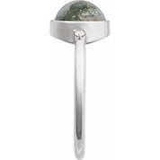 14K White Natural Moss Agate & .03 CTW Natural Diamond Ring