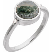 14K White Natural Moss Agate & .03 CTW Natural Diamond Ring