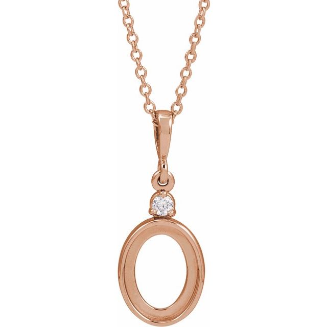 14K Rose 9x7 mm Oval .03 CTW Natural Diamond Semi-Set Cabochon 16-18" Necklace