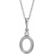 Sterling Silver 9x7 mm Oval .03 CTW Natural Diamond Semi-Set Cabochon 16-18" Necklace