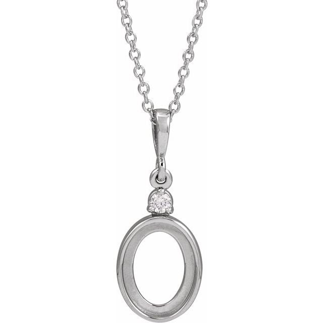 Sterling Silver 9x7 mm Oval .03 CTW Natural Diamond Semi-Set Cabochon 16-18" Necklace