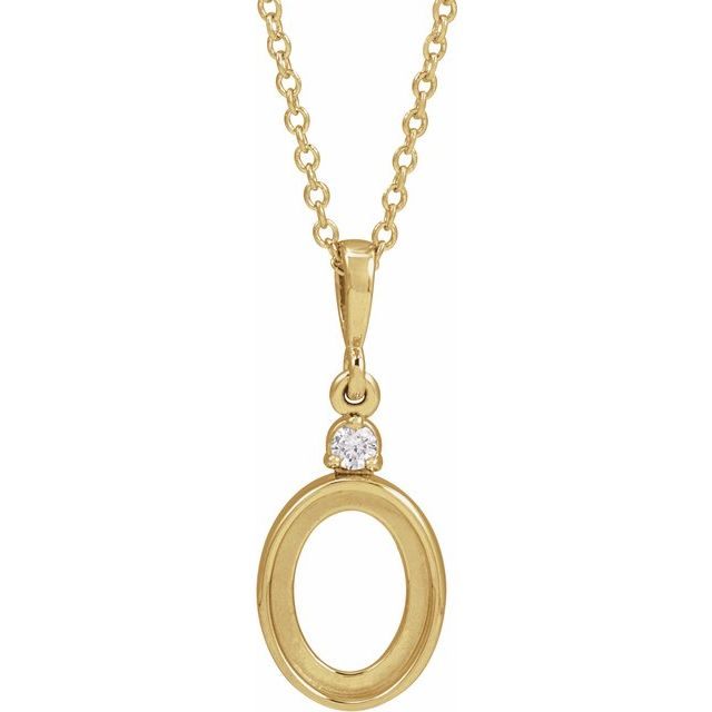 14K Yellow 9x7 mm Oval .03 CTW Natural Diamond Semi-Set Cabochon 16-18" Necklace