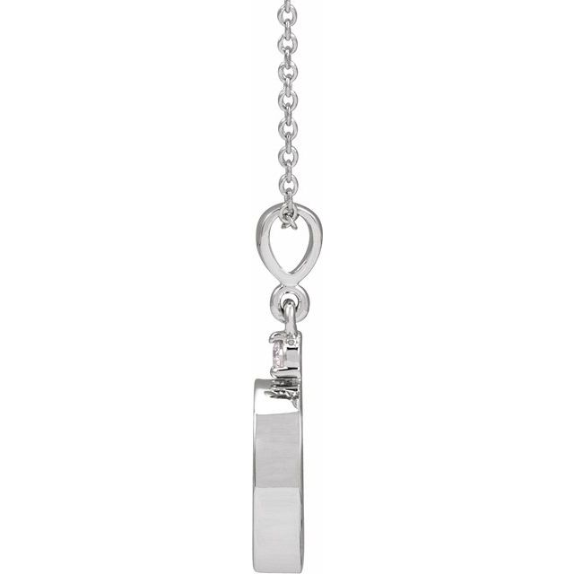 Sterling Silver 12x10 mm Oval .03 CT Natural Diamond Semi-Set Cabochon 16-18" Necklace