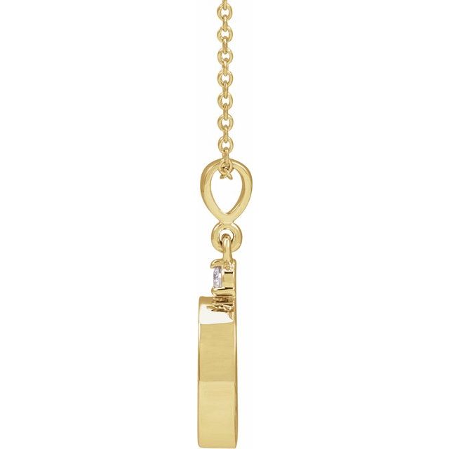 14K Yellow 12x10 mm Oval .03 CT Natural Diamond Semi-Set Cabochon 16-18" Necklace