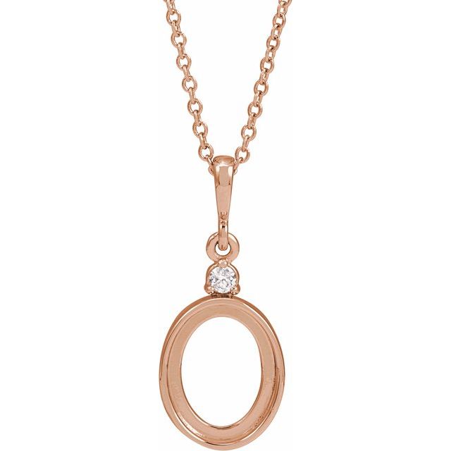 14K Rose 12x10 mm Oval .03 CT Natural Diamond Semi-Set Cabochon 16-18" Necklace