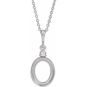 Sterling Silver 12x10 mm Oval .03 CT Natural Diamond Semi-Set Cabochon 16-18" Necklace