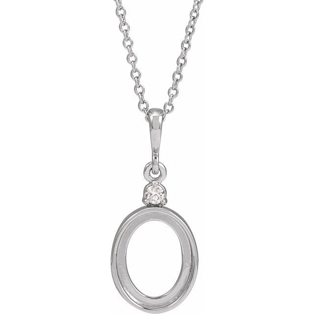 Sterling Silver 12x10 mm Oval .03 CT Natural Diamond Semi-Set Cabochon 16-18" Necklace