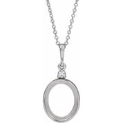 Sterling Silver 10x8 mm Oval .03 CTW Natural Diamond Semi-Set Cabochon 16-18" Necklace