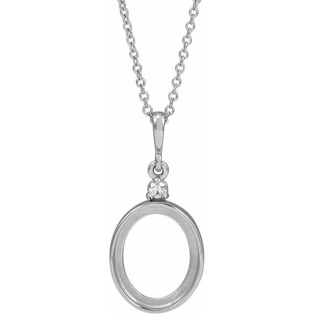 Sterling Silver 10x8 mm Oval .03 CTW Natural Diamond Semi-Set Cabochon 16-18" Necklace