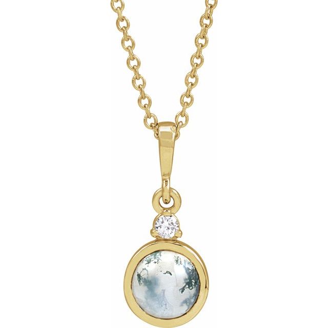 14K Yellow 6 mm Natural Moss Agate & .03 CTW Natural Diamond 16-18" Necklace