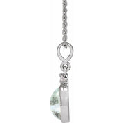Sterling Silver 8x6 mm Natural Moss Agate & .03 CTW Natural Diamond 16-18" Necklace