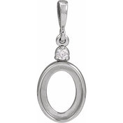 Platinum 9x7 mm Oval .03 CT Natural Diamond Semi-Set Cabochon Pendant