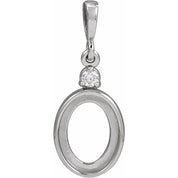 14K White 9x7 mm Oval .03 CT Natural Diamond Semi-Set Cabochon Pendant
