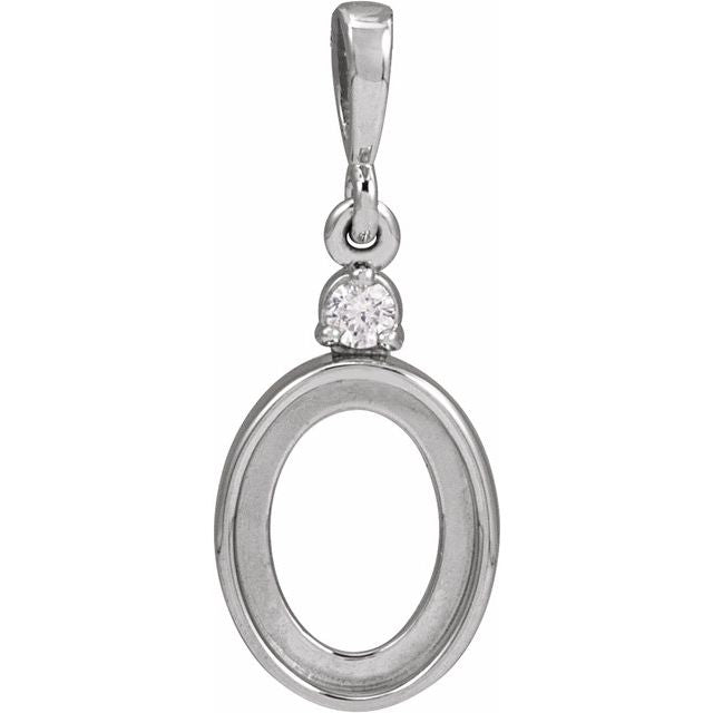 14K White 9x7 mm Oval .03 CT Natural Diamond Semi-Set Cabochon Pendant