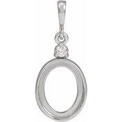 Platinum 12x10 mm Oval .03 CT Natural Diamond Semi-Set Cabochon Pendant