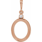 14K Rose 10x8 mm Oval .03 CT Natural Diamond Semi-Set Cabochon Pendant