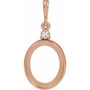14K Rose 10x8 mm Oval .03 CT Natural Diamond Semi-Set Cabochon Pendant