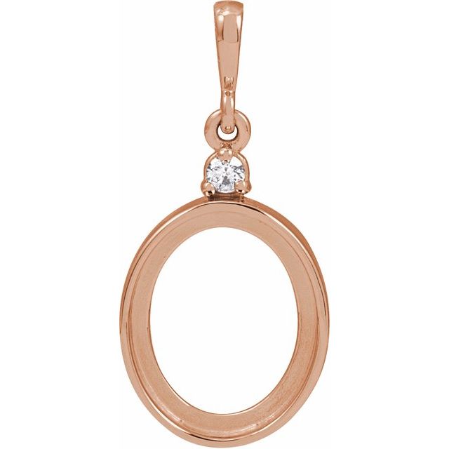 14K Rose 10x8 mm Oval .03 CT Natural Diamond Semi-Set Cabochon Pendant