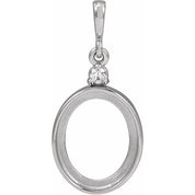 14K White 10x8 mm Oval .03 CT Natural Diamond Semi-Set Cabochon Pendant