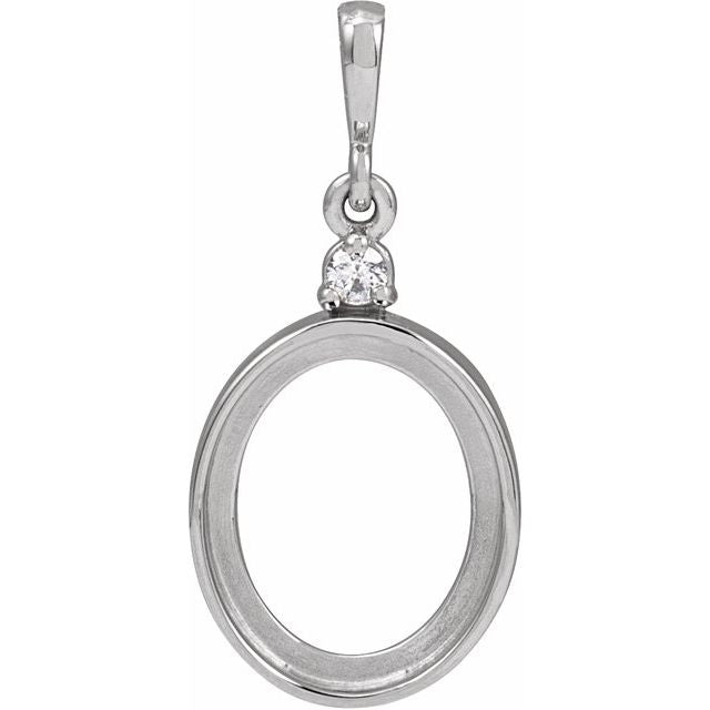 14K White 10x8 mm Oval .03 CT Natural Diamond Semi-Set Cabochon Pendant
