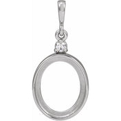 Platinum 10x8 mm Oval .03 CT Natural Diamond Semi-Set Cabochon Pendant
