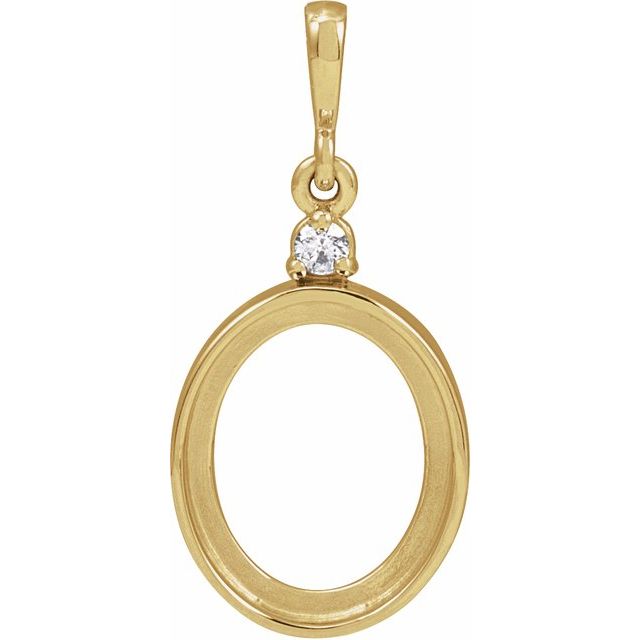 14K Yellow 10x8 mm Oval .03 CT Natural Diamond Semi-Set Cabochon Pendant