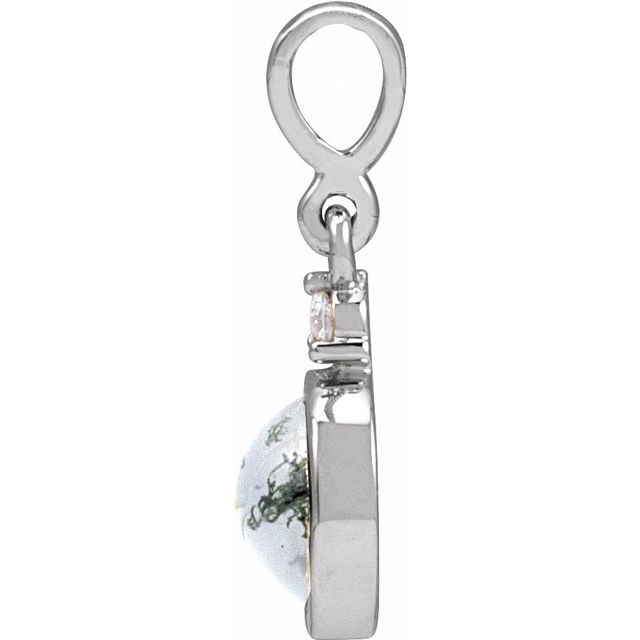 14K White 6 mm Natural Moss Agate & .03 CTW Natural Diamond Pendant