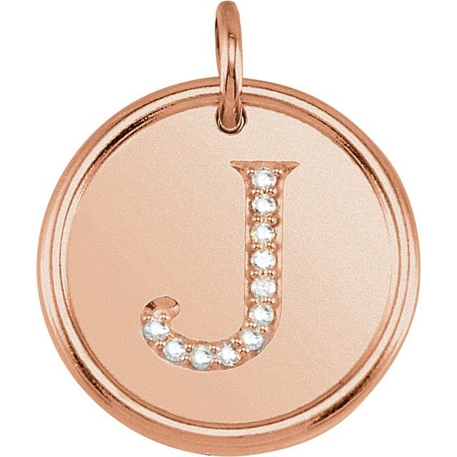 14K Rose .06 CTW Natural Diamond Posh Mommy? Initial J Pendant