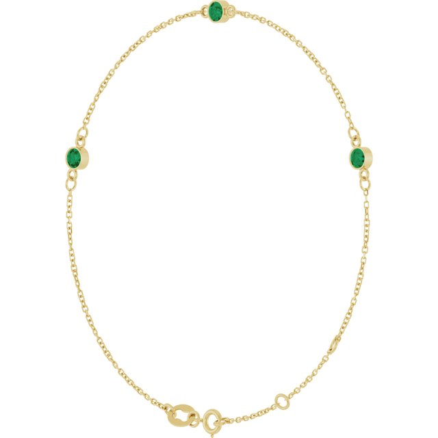 14K Yellow Natural Emerald Bezel-Set Three-Stone 6 1/2-7 1/2" Bracelet