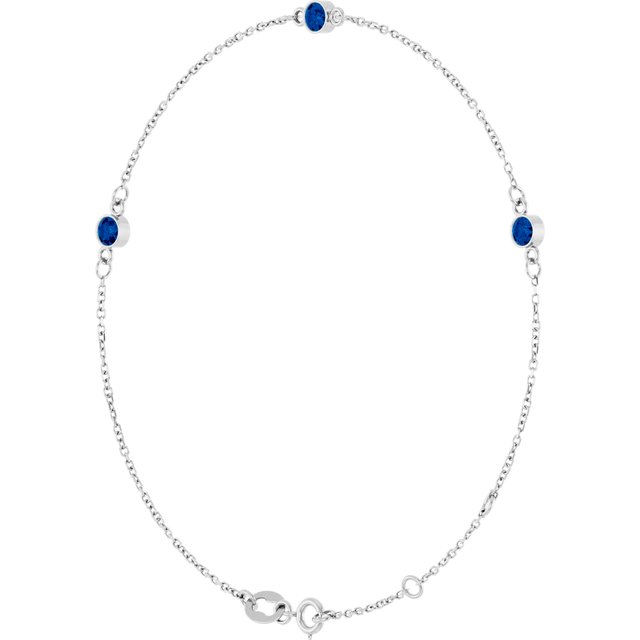14K White Natural Blue Sapphire Bezel-Set Three-Stone 6 1/2-7 1/2" Bracelet