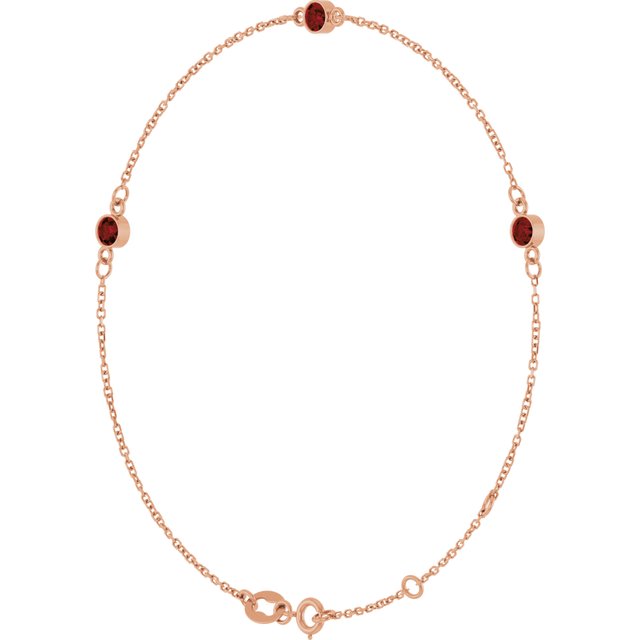 14K Rose Natural Mozambique Garnet Bezel-Set Three-Stone 6 1/2-7 1/2" Bracelet