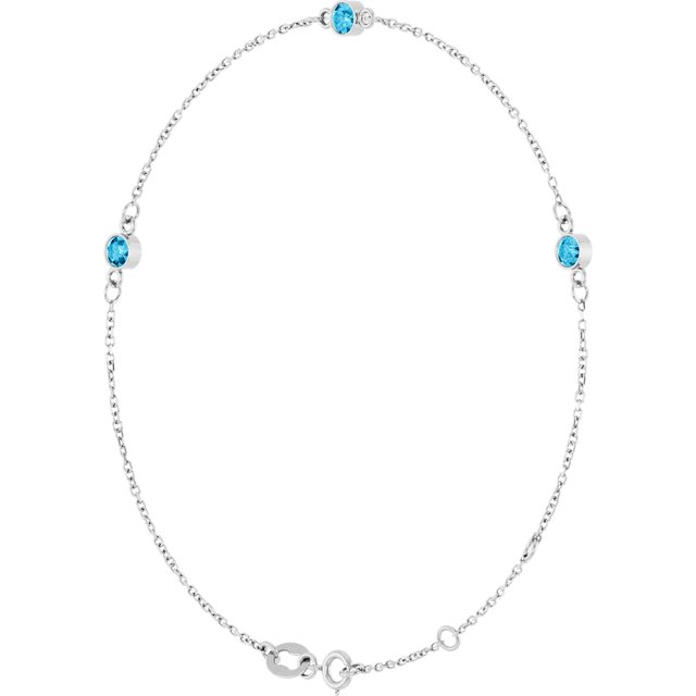 14K White Natural Aquamarine Bezel-Set Three-Stone 6 1/2-7 1/2" Bracelet