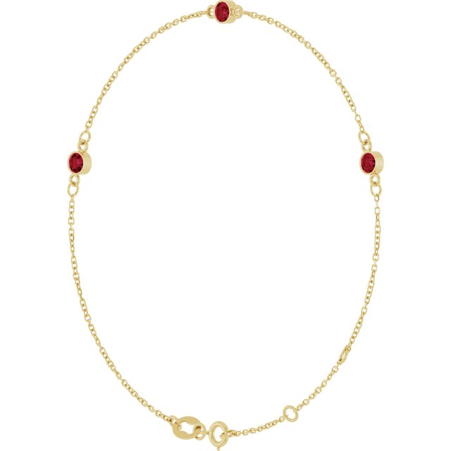 14K Yellow Natural Ruby Bezel-Set Three-Stone 6 1/2-7 1/2" Bracelet