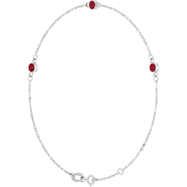 14K White Natural Ruby Bezel-Set Three-Stone 6 1/2-7 1/2" Bracelet