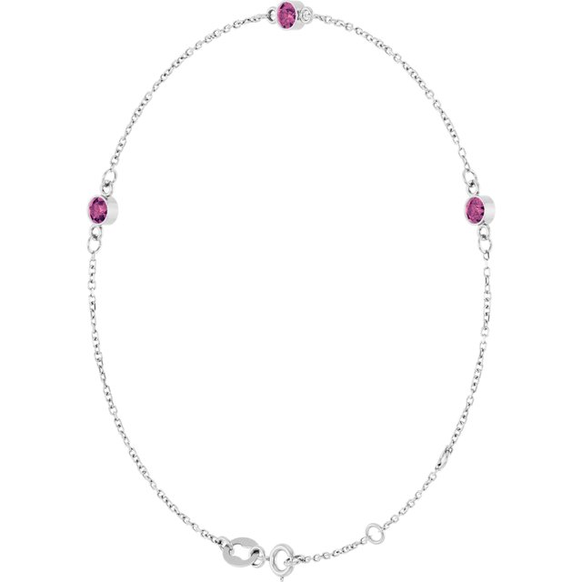 14K White Natural Pink Tourmaline Bezel-Set Three-Stone 6 1/2-7 1/2" Bracelet