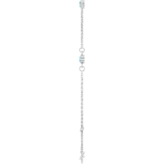 14K White Natural Aquamarine Bezel-Set Three-Stone 6 1/2-7 1/2" Bracelet