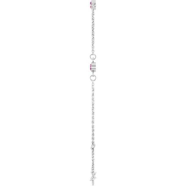 14K White Natural Pink Tourmaline Bezel-Set Three-Stone 6 1/2-7 1/2" Bracelet