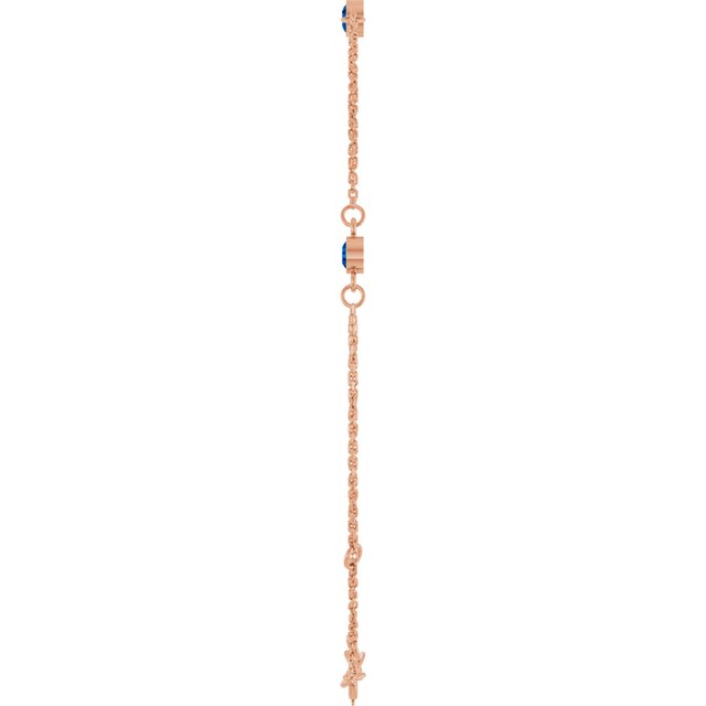 14K Rose Lab-Grown Blue Sapphire Bezel-Set Three-Stone 6 1/2-7 1/2" Bracelet