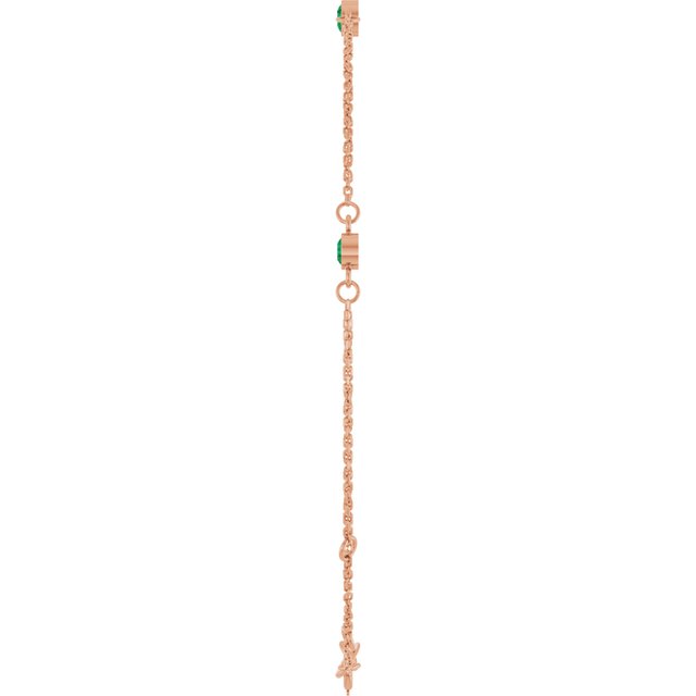 14K Rose Lab-Grown Emerald Bezel-Set Three-Stone 6 1/2-7 1/2" Bracelet
