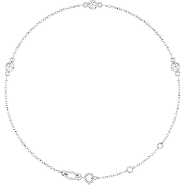 14K White Natural White Sapphire Bezel-Set Three-Stone 6 1/2-7 1/2" Bracelet