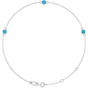 14K White Natural Blue Zircon Bezel-Set Three-Stone 6 1/2-7 1/2" Bracelet