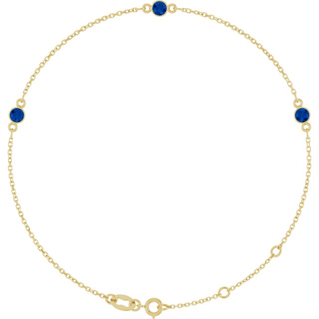 14K Yellow Natural Blue Sapphire Bezel-Set Three-Stone 6 1/2-7 1/2" Bracelet