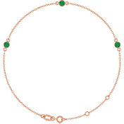 14K Rose Natural Emerald Bezel-Set Three-Stone 6 1/2-7 1/2" Bracelet