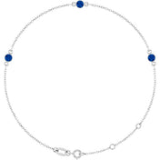 14K White Lab-Grown Blue Sapphire Bezel-Set Three-Stone 6 1/2-7 1/2" Bracelet