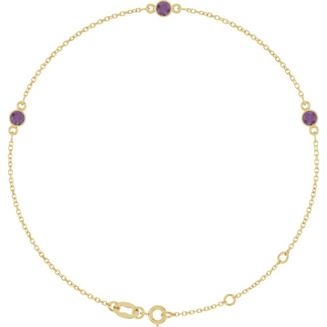 14K Yellow Lab-Grown Alexandrite Bezel-Set Three-Stone 6 1/2-7 1/2" Bracelet