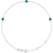 14K White Natural Emerald Bezel-Set Three-Stone 6 1/2-7 1/2" Bracelet