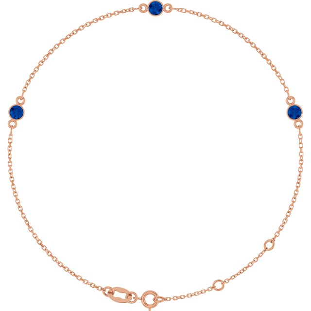 14K Rose Lab-Grown Blue Sapphire Bezel-Set Three-Stone 6 1/2-7 1/2" Bracelet